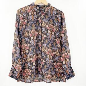 CROSBY. Button Down Shirt Medium Paisley Floral Fall Business Office Work Sheer